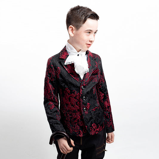 Boy's Embroidered satin Blazer Slim Fit Tuxedo Dinner Jacket Elegant Party Dinner suit